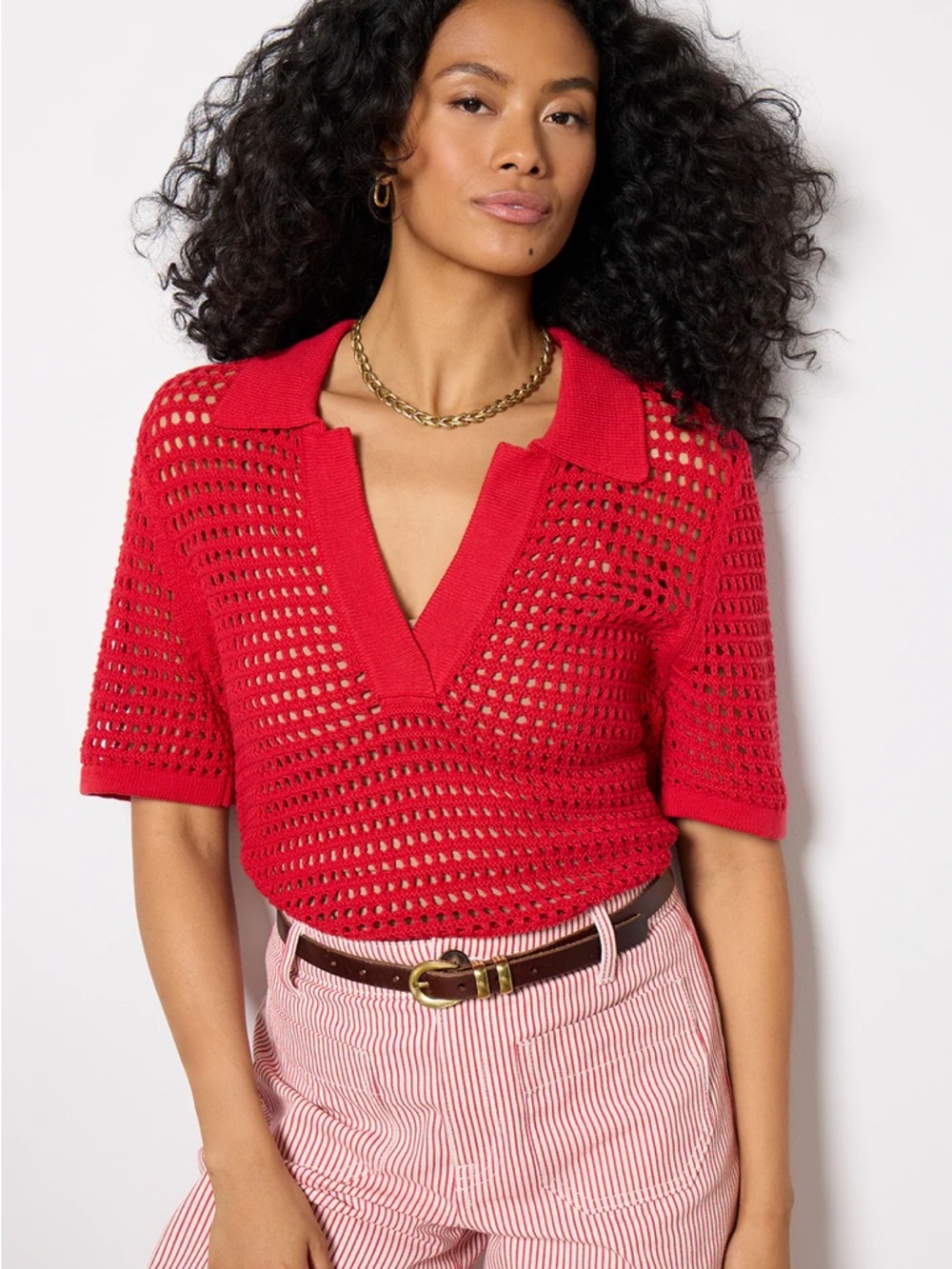 Evereve Red Knit Polo Top
